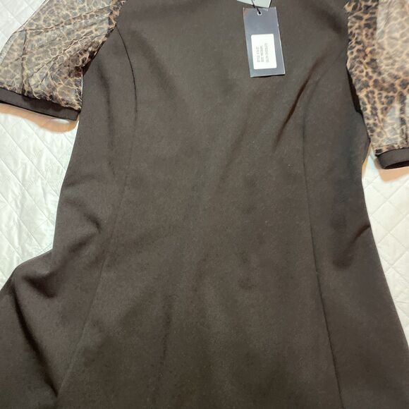 MIM'S CREAZIONI  Chocolate Leopard Sleeves Cocktail Party Dress Italy Sz M NWT - Picture 7 of 11